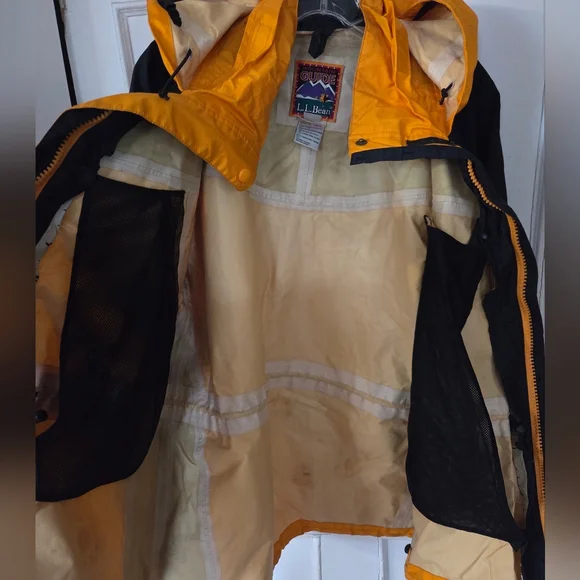 Vintage 1990's L.L. Bean Mountain Guide Gore-tex Shell Jacket Black & Yellow PL - Picture 7 of 10